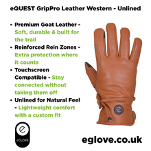Load image into Gallery viewer, eQUEST GripPro Western Leather Riding Gloves – Tan | Unlined | Touchscreen