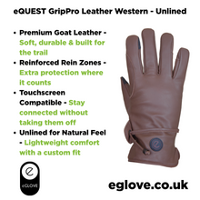 Load image into Gallery viewer, eQUEST GripPro Western Leather Riding Gloves – Brown | Unlined | Touchscreen