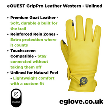 Load image into Gallery viewer, eQUEST GripPro Western Leather Riding Gloves – Classic Yellow | Unlined | Touchscreen